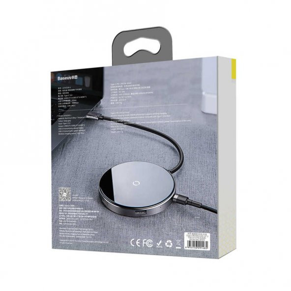 Baseus Circular Mirror Wireless Charger Hub Type-c To Usb 3.0 1+Usb 2.0 3 Type-C Pd 4K HD - 4