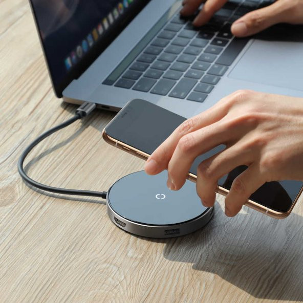 Baseus Circular Mirror Wireless Charger Hub Type-c To Usb 3.0 1+Usb 2.0 3 Type-C Pd 4K HD - 7