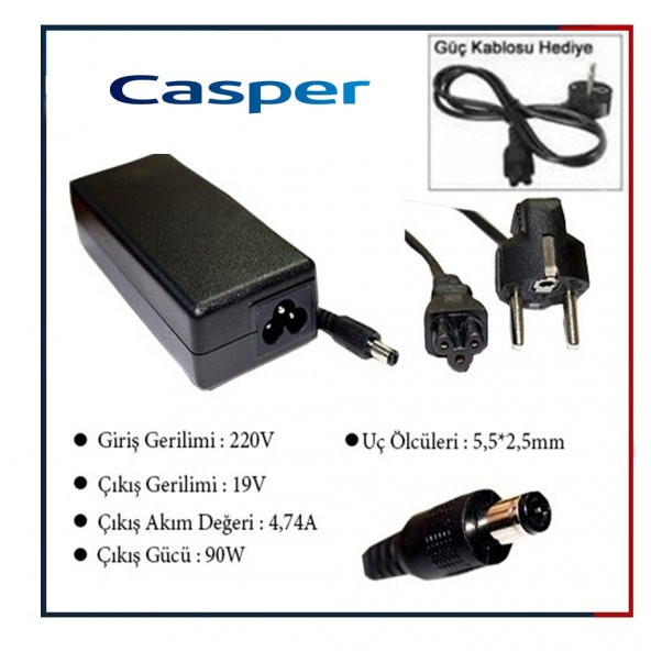 Casper A15A LAPTOP NOTEBOOK ADAPTÖR 19V 4.74A 90W A+++KALİTE