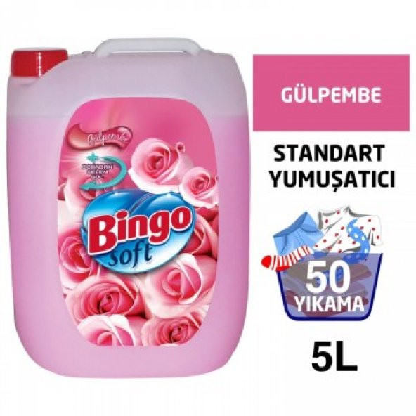 Bingo Soft Yumuşatıcı Gülpembe 50 Yıkama 5 Lt