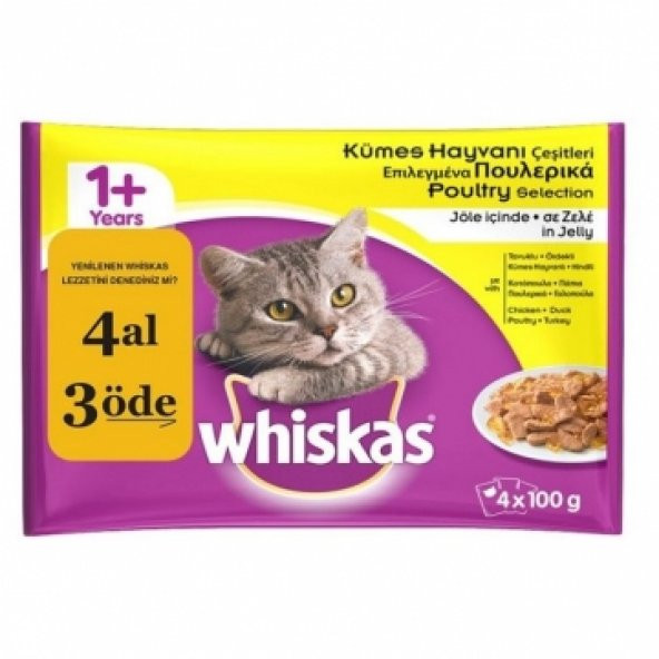 Whiskas Kümes Hayvanı 4x100 gr Yetişkin Kedi Konservesi