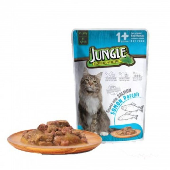 Jungle Somon Parçalı Yetişkin Kedi Maması 100 gr