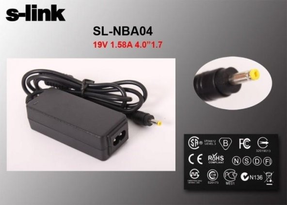 S-Link Sl-Nba04 30w 19v 1.58a 4.0*1.7 Hp Netbook Standart Adaptör