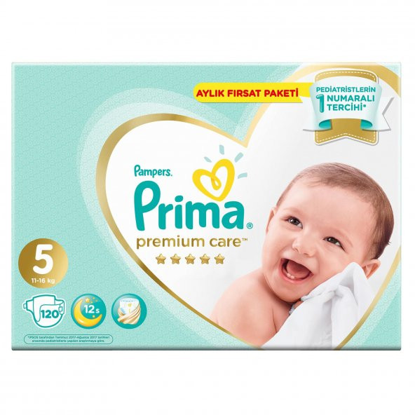 Prima Bebek Bezi Premium Care 5 Beden Junior Aylık Fırsat Paketi 11-16 kg 120 Adet