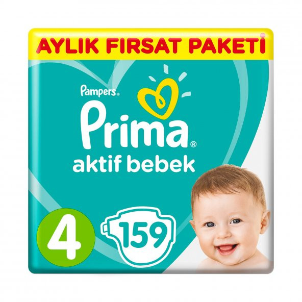Prima Bebek Bezi Aktif Bebek 4 Beden Maxi Aylık Fırsat Paketi 9-14 kg 159 Adet