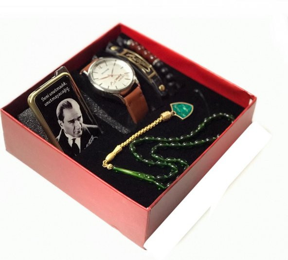 Atatürk İmzalı Erkek Kol Saati Çakmak Ve Bileklik Seti - 2
