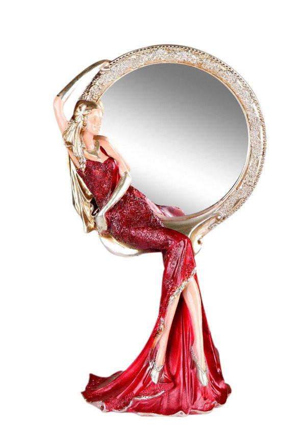 Fidex Home Feminen Kadın Makyaj Aynası Yuvarlak Kırmızı Elbiseli