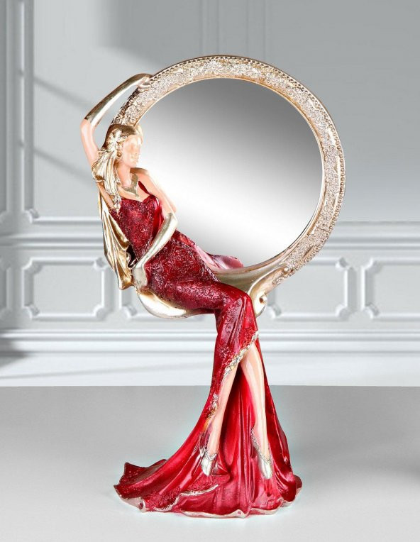 Fidex Home Feminen Kadın Makyaj Aynası Yuvarlak Kırmızı Elbiseli - 2