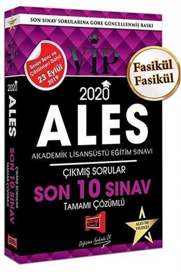 Yargı Yayınları 2020 ALES VIP Tamamı Çözümlü Son 10 Sınav Çıkmış Sorular