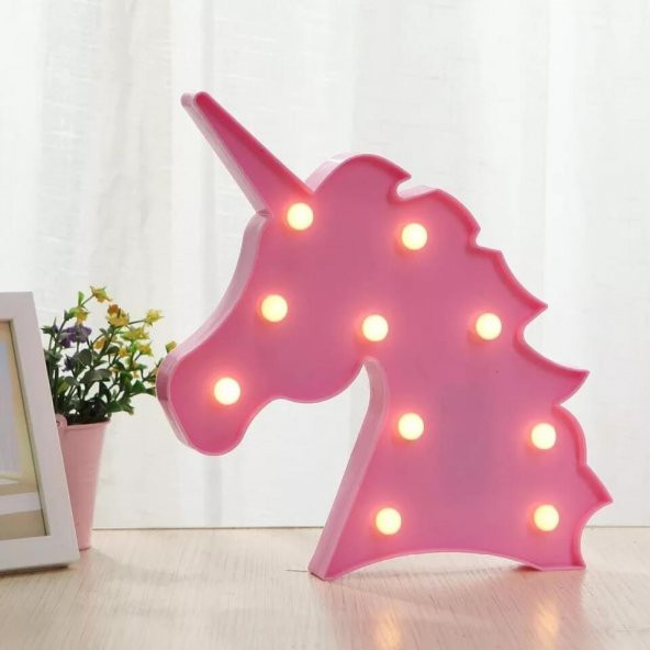 Led Işıklı Pembe Unicorn Kafa Masa Duvar Gece Lambası