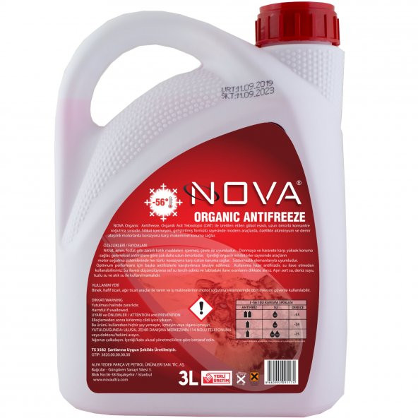Nova -56 Derece Organik Kırmızı Antifriz 3 Litre (2 ADET)