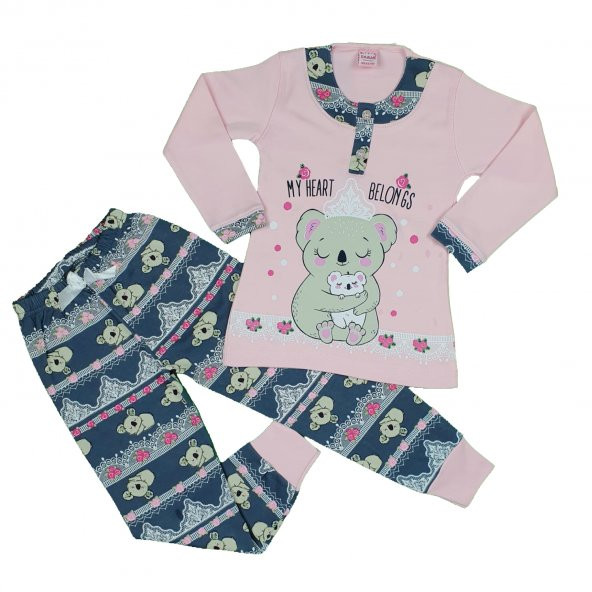 Kız Çocuk Ayıcıklı Pijama Takımı 4-7 Yaş Pembe - C74145-1