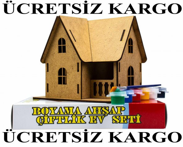 Ahşap Çiftlik Evi Maketi+6lı Akrilik Boya+Fırça (ŞOK FİYAT ÜCRETSİZ KARGO)