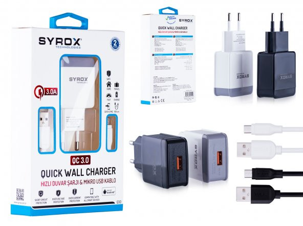 Syrox Q30 Micro USB 3.0 AMPER SAMSUNG HIZLI ŞARJ ALETİ DATA KABLO ( AKIM KORUMALI )