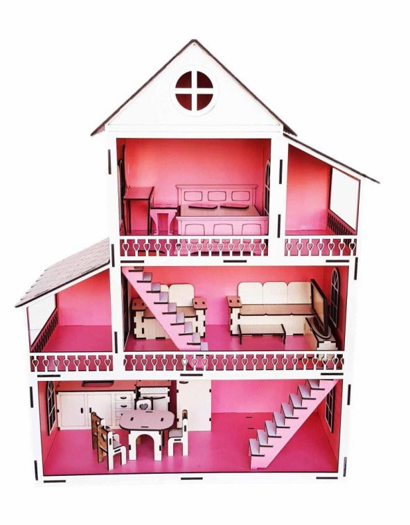 Ahşap Oyuncak Ev Portatif Bebek Evi Lol Bebek Barbie Uyumlu WoodyLife - 7