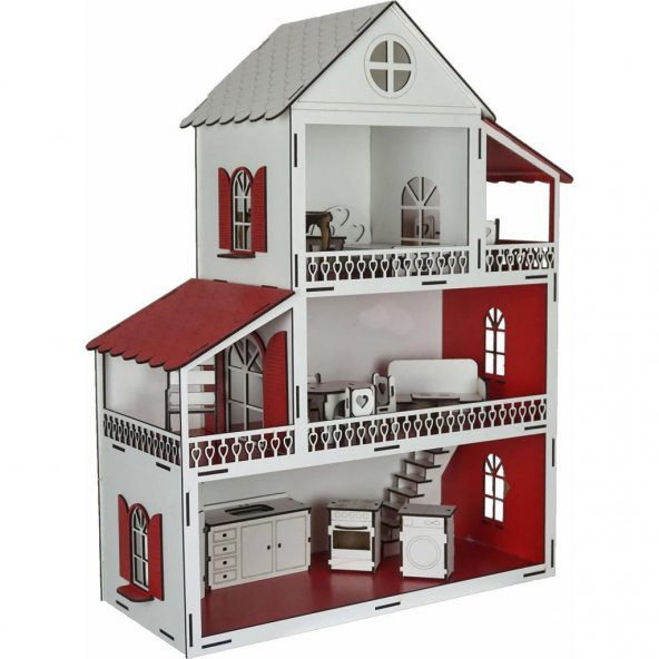 Ahşap Oyuncak Ev Portatif Bebek Evi Lol Bebek Barbie Uyumlu WoodyLife - 11