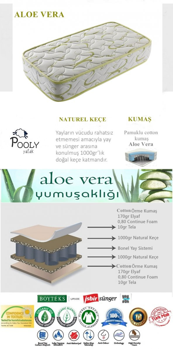 70x120 POOLY ALOE VERA ORTOPEDİK YAYLI BEBEK YATAĞI - 2