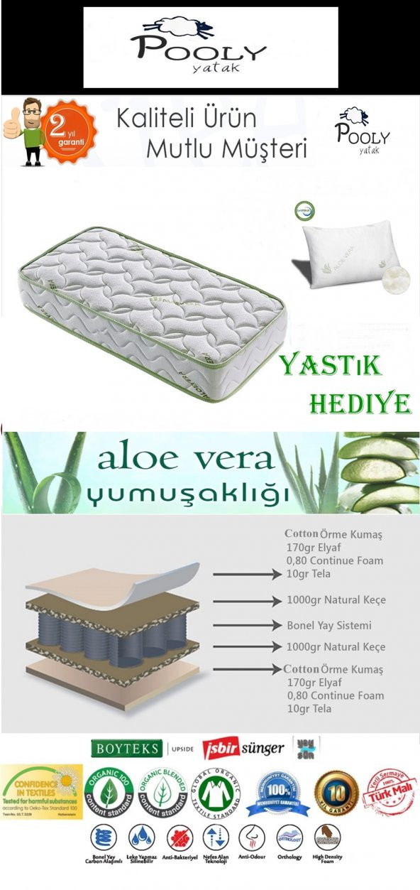 60x120 POOLY ALOE VERA ORTOPEDİK YAYLI BEBEK YATAĞI - 2