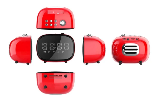 Betnew K3 Kırmızı Retro Çalar Saatli Bluetooth Hoparlör Micro SD Kart Girişli - 2