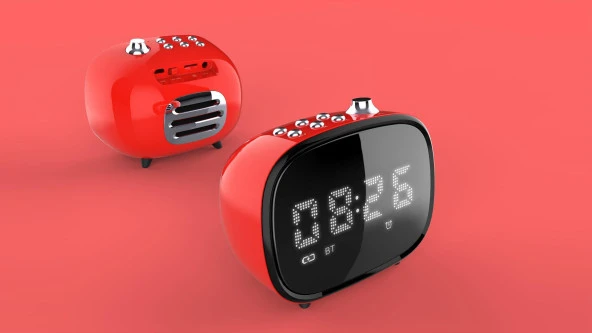 Betnew K3 Kırmızı Retro Çalar Saatli Bluetooth Hoparlör Micro SD Kart Girişli - 5