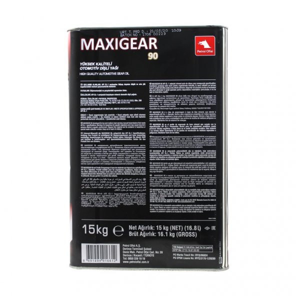 Petrol Ofisi Maxigear 90 15 Kg Mineral Otomotiv Dişli Yağı - 3