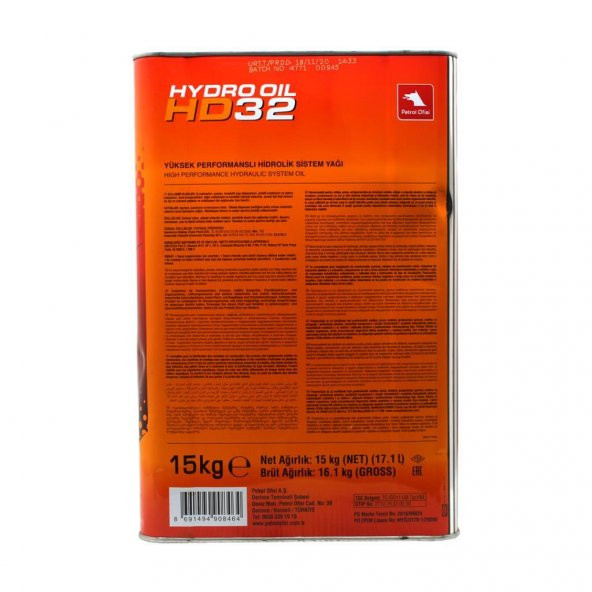 Petrol Ofisi Hydro Oil HD 32 15 Kg(17 LT) Hidrolik Sistem Yağı - 3
