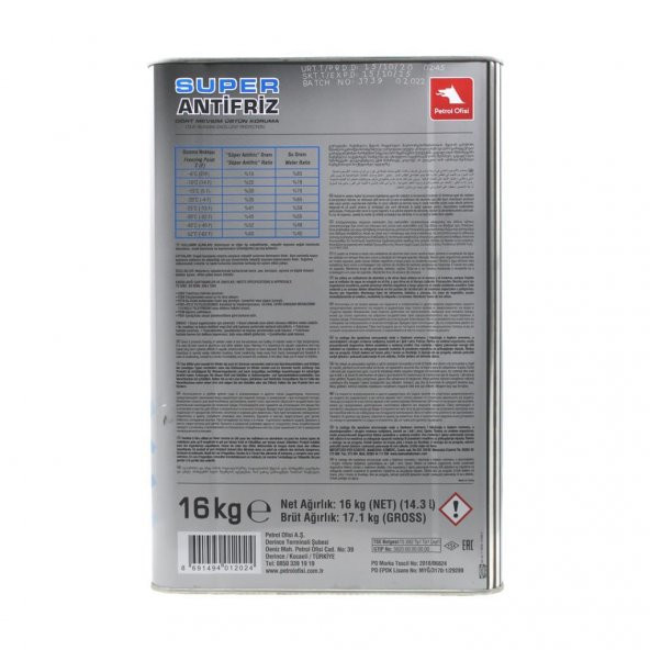 Petrol Ofisi Süper Antifriz 16 Kg Pas ve Korozyonu Önler - 3