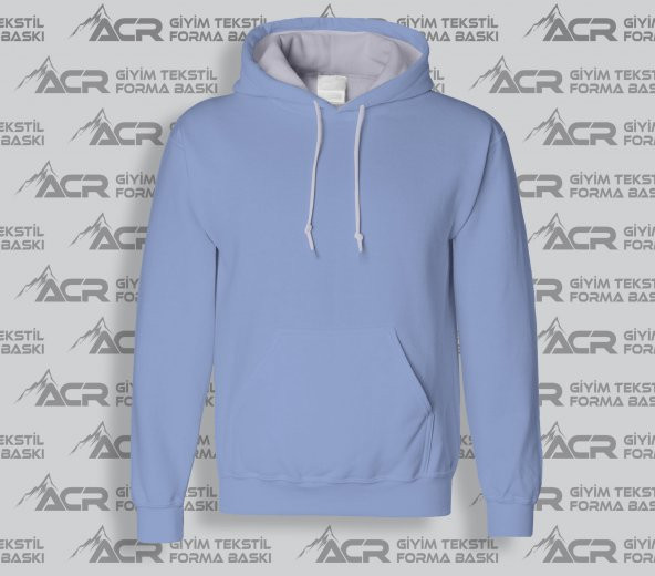 RK011 - Açık Mavi Renkli Kapüşonlu Sweatshirt Toptan Fiyatına Kapşonlu Sweat Unisex Kalıp Cepli Hoodie