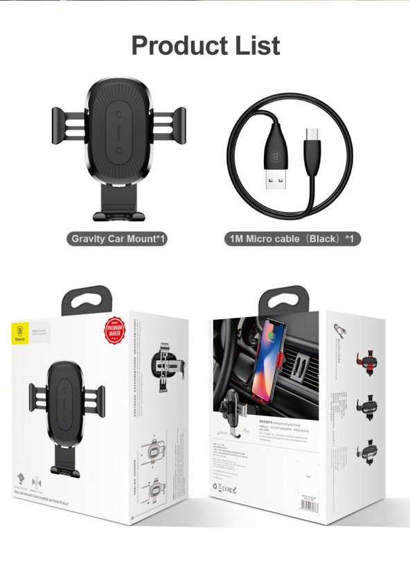 Baseus Gravity Car Mount Kablosuz Şarj Araç Tutucu Gri WXYL-0S - 5