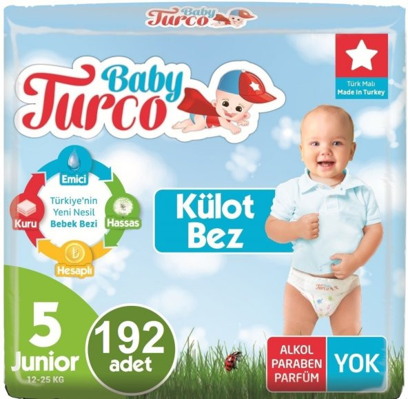 Baby Turco Külot Bebek Bezi Jumbo Beden:5 (12-25Kg) Junior 192 Adet (8Pk*24)