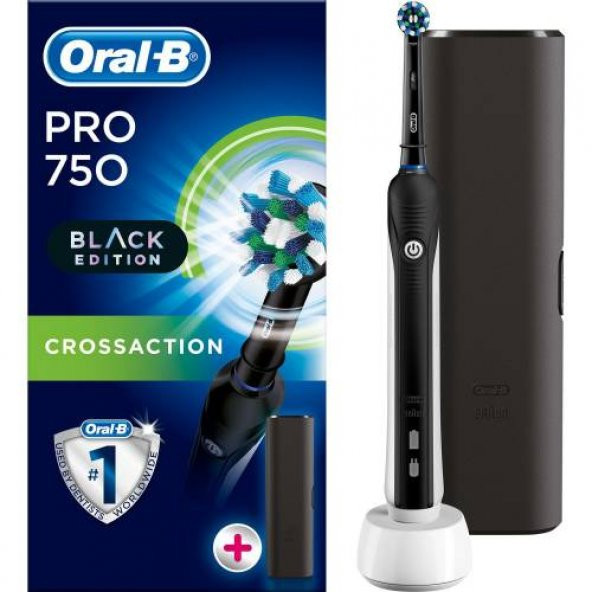 Oral-B Pro 750 BLACK EDITION Şarj Edilebilir Diş Fırçası Cross Action Siyah (Seyahat Kabı Hediyeli!)