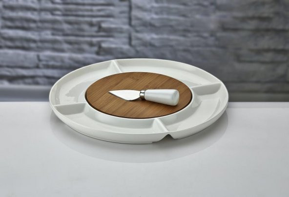 Fidex Home Porselen Bambulu Peynir Tabağı Yuvarlak 30 cm