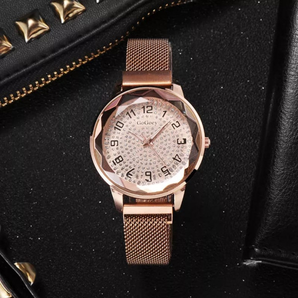Gogoey Kadın kol saati Rose Gold Moda Trend Hasır Bayan Saat G4420RG