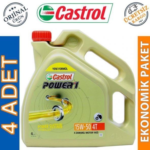 Castrol Power 1 4T 15W-50 4 Lt 4 Zamanlı Motosiklet Yağı (4 Adet)