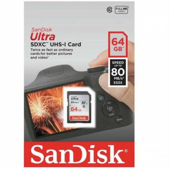 SanDisk Ultra SDXC 64GB 80MB/s C10 UHS-I Hafıza Kartı