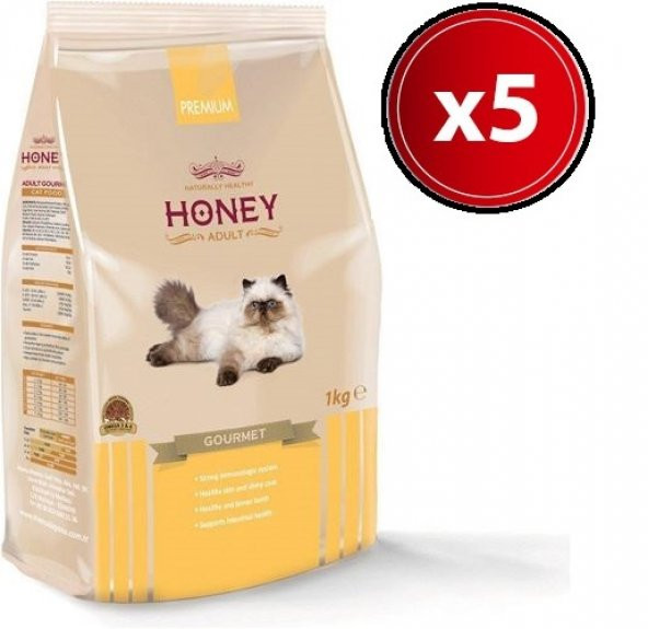 Honey Gurme Renkli Taneli Yetişkin Kedi Maması 1 kg x 5 Adet