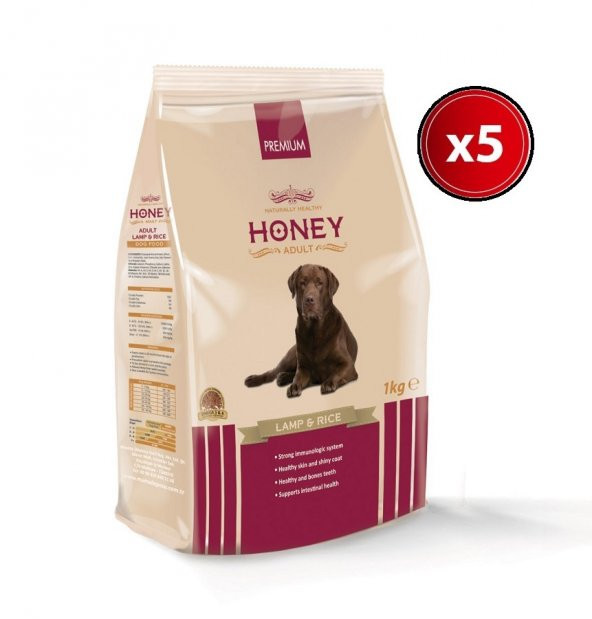 Honey Kuzu Etli pirinçli Yetişkin Köpek Maması 1 kg x 5 Adet