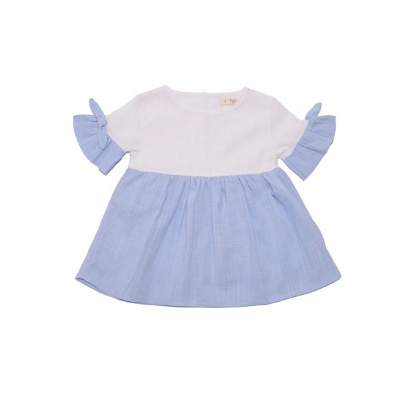 Cigit Mavi Kız Fiyonklu İki Renkli Elbise