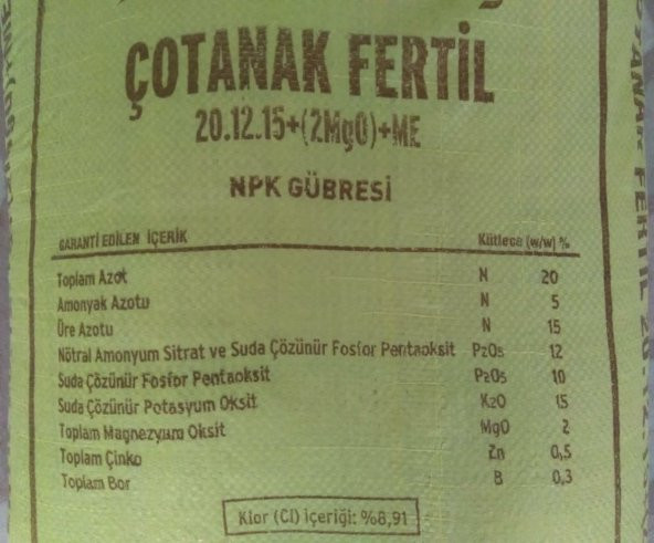 Çotanak Fertil Gübre 20.12.15 2(MgO) B Zn Gübretaş 50 Kg - 3