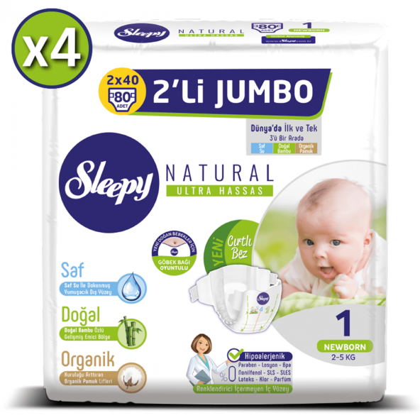 Sleepy Natural Bebek Bezi 1 Beden Yenidoğan 4X2li Jumbo 320 Adet - 2