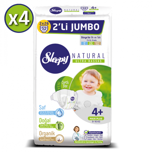 Sleepy Natural Bebek Bezi 4+ Beden Maxi Plus 4X2li Jumbo 208 Adet - 2
