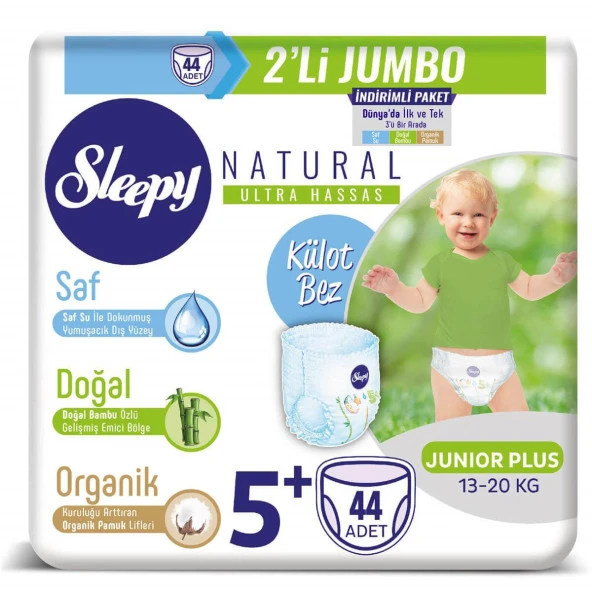 Sleepy Natural Külot Bez 5+Beden Junior Plus 2'Lİ Jumbo 44 Adet