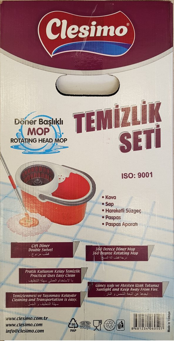 360 Derece Döner Başlıklı Mop Temizlik Seti - 5