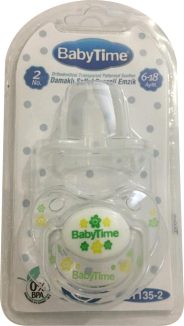 Baby Time Damaklı Şeffaf Gövdeli Desenli Koruma Kapaklı Emzik 6-18 Ay BT135-2 Yeşil