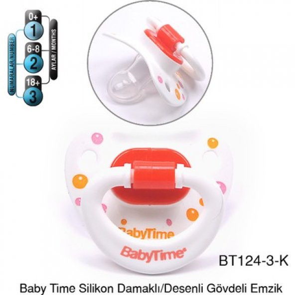 Baby Time Damaklı Desenli Gövdeli Emzik 18+ Ay BT124-3 Kırmızı