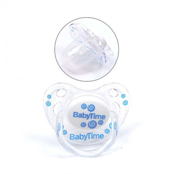 Baby Time Damaklı Şeffaf Gövdeli Desenli Koruma Kapaklı Emzik 0-6 Ay BT134-1 Mavi