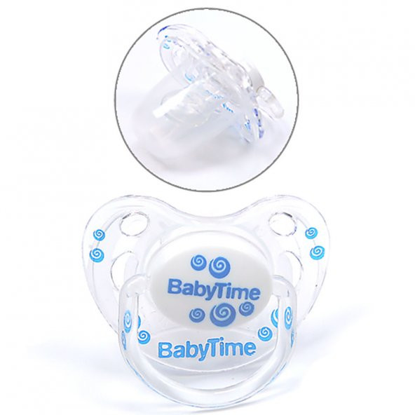 Baby Time Damaklı Şeffaf Gövdeli Desenli Koruma Kapaklı Emzik 6-18 Ay BT135-2 Mavi
