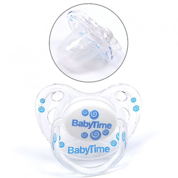Baby Time Damaklı Şeffaf Gövdeli Desenli Koruma Kapaklı Emzik 18+ Ay BT136-3 Mavi