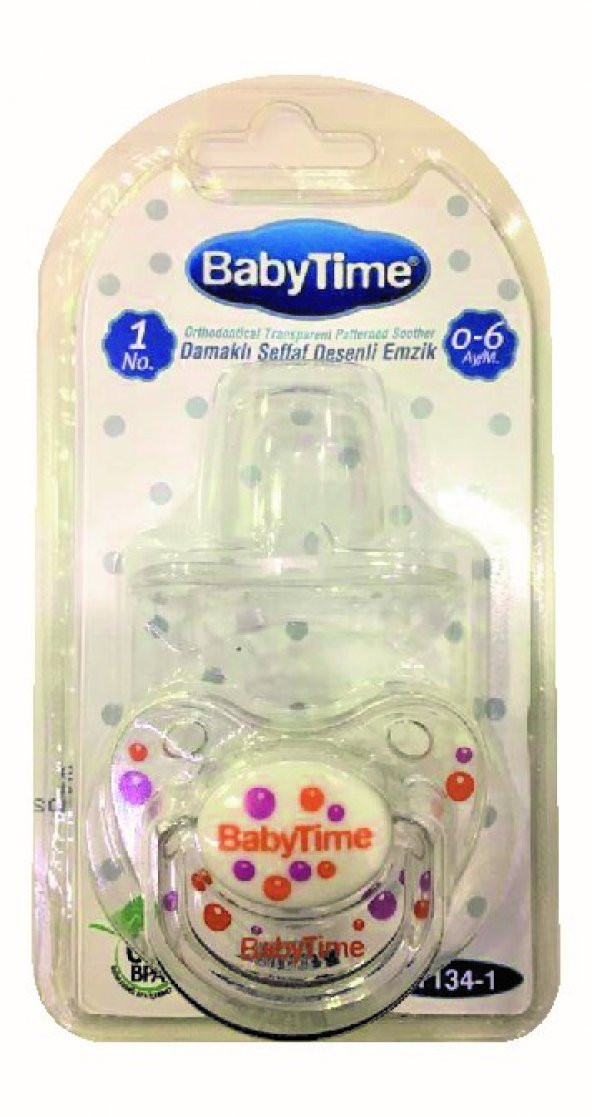 Baby Time Damaklı Şeffaf Gövdeli Desenli Koruma Kapaklı Emzik 0-6 Ay BT134-1 Turuncu