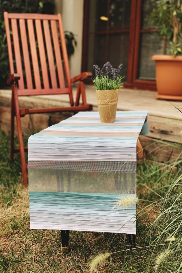 Mavi Dalgalı Modern Lazer Kesim Runner - 2